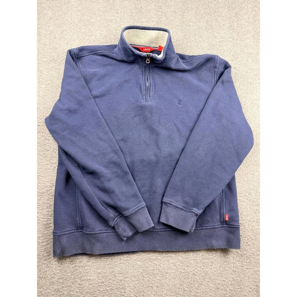 IZOD Men's Medium Blue Quarter-Zip Pullover Sweater Jumper Logo‎ Embroidered